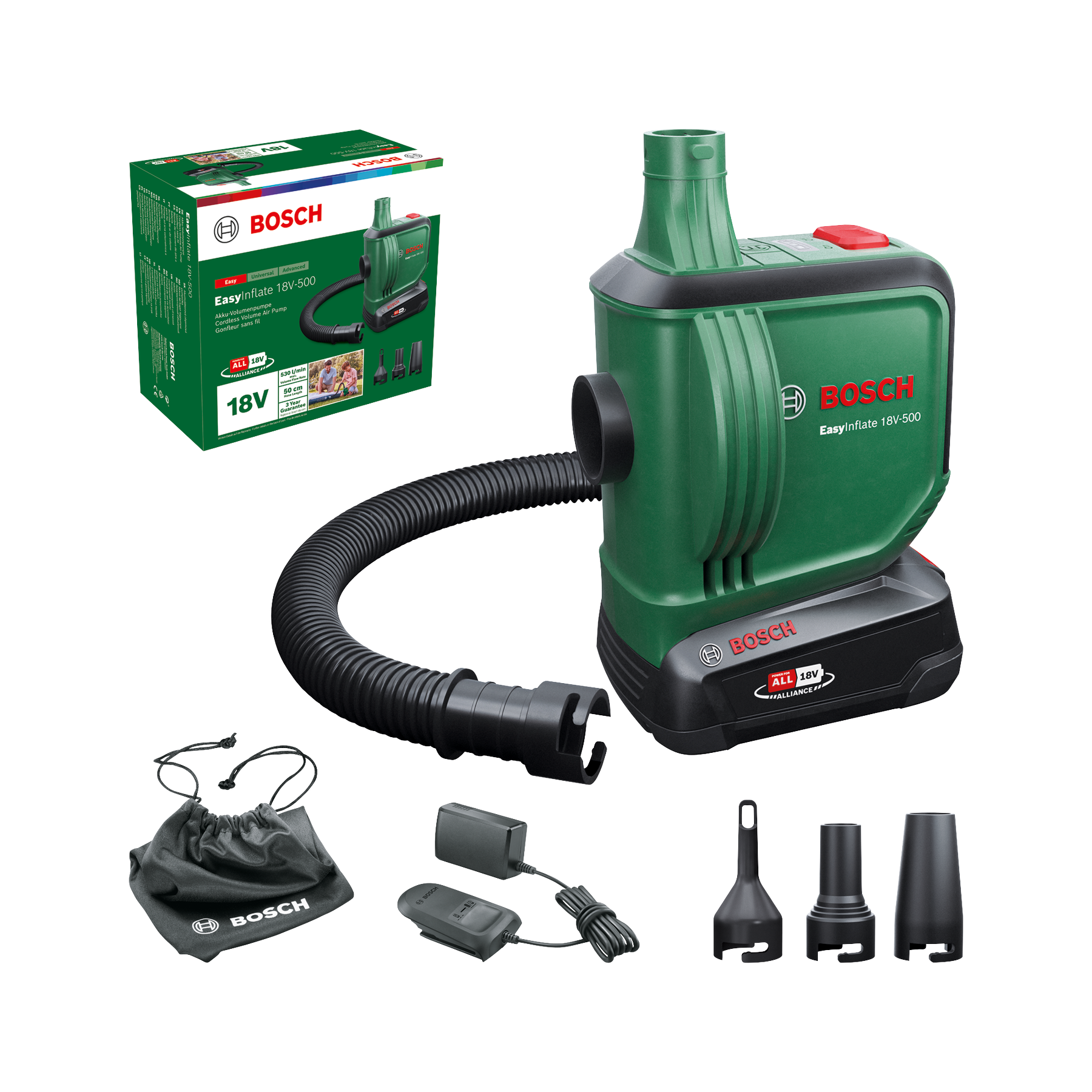 Bosch Akülü Basınçlı Hava Kompresörü EasyInflate 18V-500 Set (1 x 2,0 Ah Akü) - 0603947201