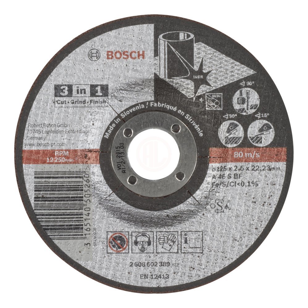 Bosch Paslanmaz Çelik Kesme ve Taşlama Diski 3 İn 1 Bombeli 125x22,23x2,5 mm - 2608602389