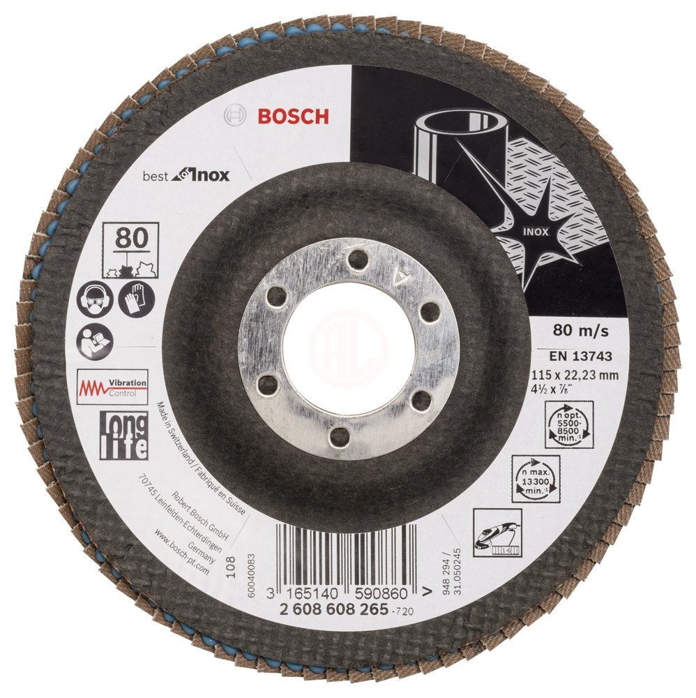 Bosch Zirkon Flap Zımpara Diski X581 Best For Inox Bombeli 115x22,23 mm 80 Kum - 2608608265