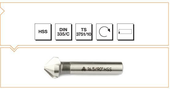 MTE Silindirik Saplı Havşa Freze Üç Ağızlı HSS DIN 335/C (90°) 12,4x56 mm
