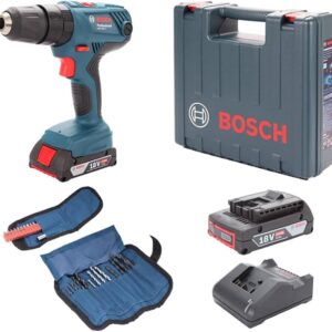 Bosch GSB 180-LI Akülü Darbeli Matkap 2 x 2,0 Ah Akü ve 23 Parça Aksesuar Seti - 06019F8308