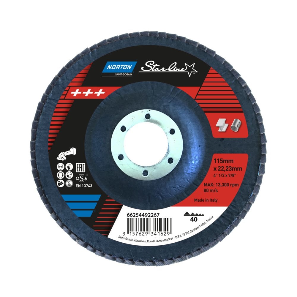Norton Clipper Zirkonyum Standart Yoğunluk Konik Flap Disk FLD FDTF 115x22 NOR P80 STARLINE Zr - 78072743064