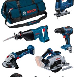 Bosch 4 Lü Set GSR + GWS + GKS + GSA + GST Combo Kit (3x18V 4.0 Ah) - 0615990N39