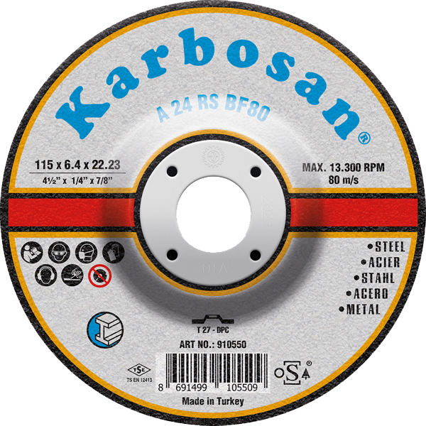 Karbosan Endüstriyel Metal Plus Taşlama Disk T27 Bombeli 125X6,4X22,23 Mm A 30 Q Bf80
