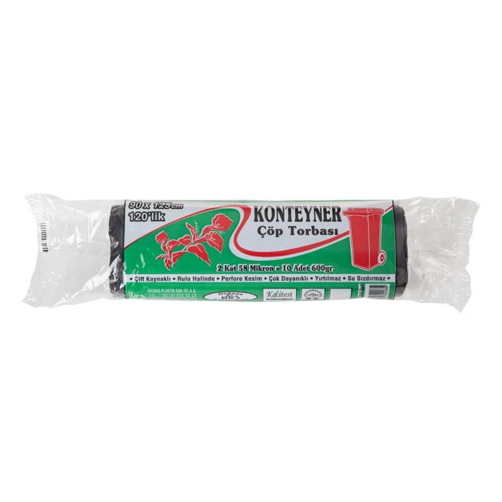 Kazanç 120 Lt Konteyner 58 Mikron Siyah Çöp Torbası 90x125 Cm 10 Lu