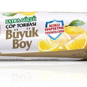 Koroplast Ekstra Güçlü Limon Kokulu Büzgülü Büyük Boy Çöp Torbası 65x70 Cm 10 Lu