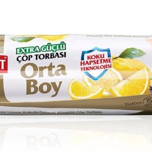 Koroplast Ekstra Güçlü Limon Kokulu Büzgülü Orta Boy Çöp Torbası 55x60 Cm 15 Li