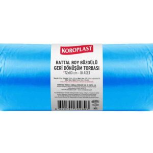 Koroplast Geri Dönüşüm Büzgülü Çöp Torbası Battal 72x80 Cm Mavi 450 Gr 10 Lu 10 Rulo
