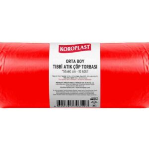 Koroplast Tıbbi Atık Baskılı Çöp Torbası Orta 55x60 Cm Kırmızı 355 Gr 10 Lu 20 Rulo