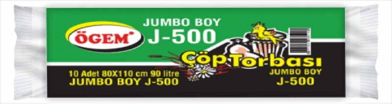Ögem J-500 Jumbo Boy Çöp Poşeti Siyah 80x110 Cm 90 Lt 10 Lu