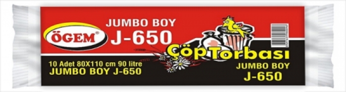 Ögem J-650 Jumbo Boy Çöp Poşeti Siyah 80x110 Cm 90 Lt 10 Lu